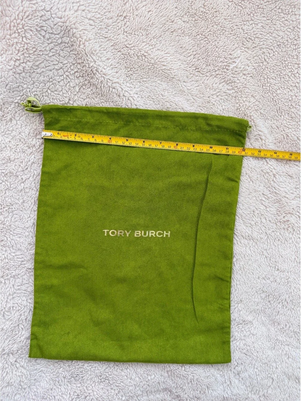 Tory Burch Olive Green Soft Drawstring Dust Bag Gold Logo 12x15